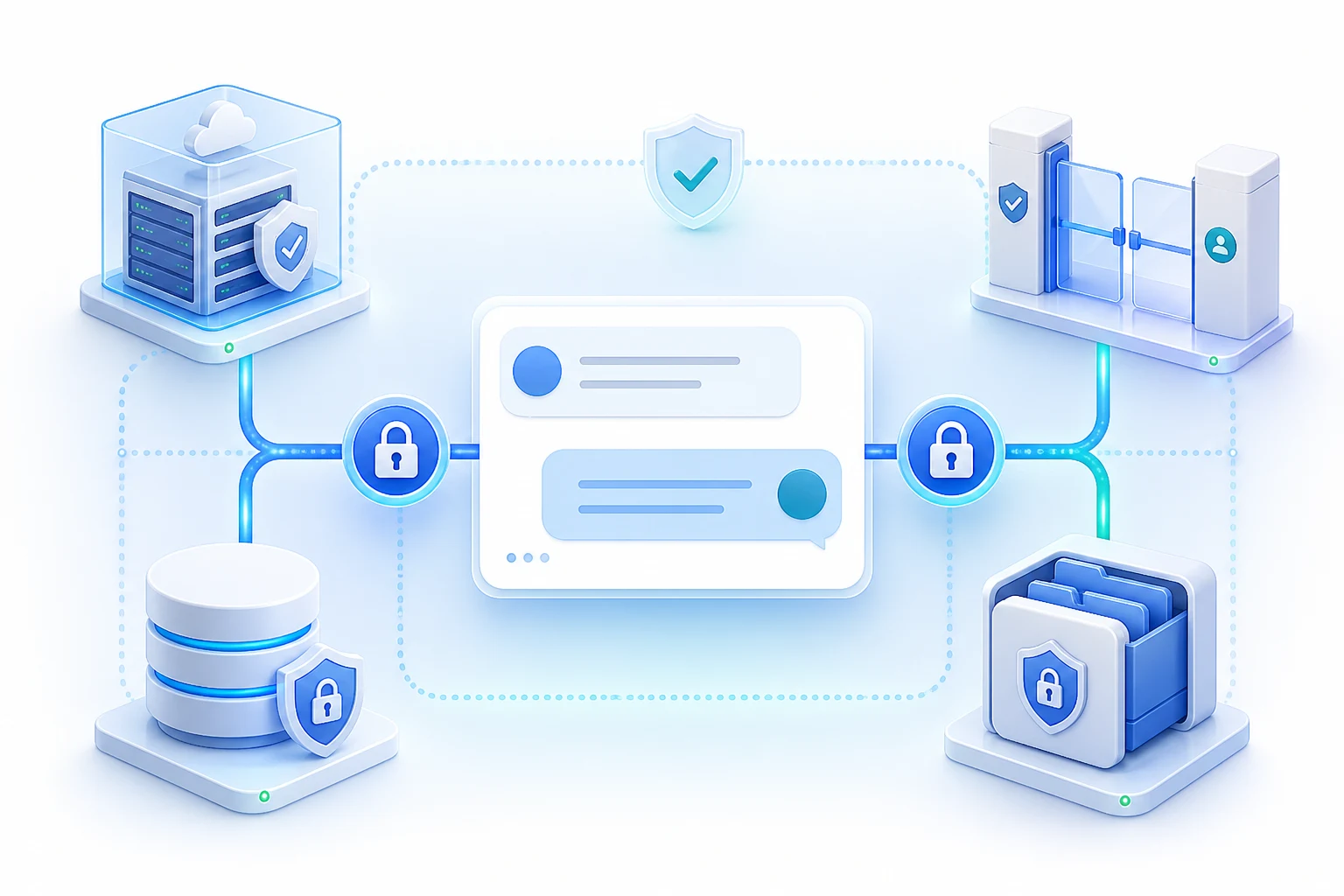 OrchLink private deployment, access control, and encrypted message and file storage illustration
