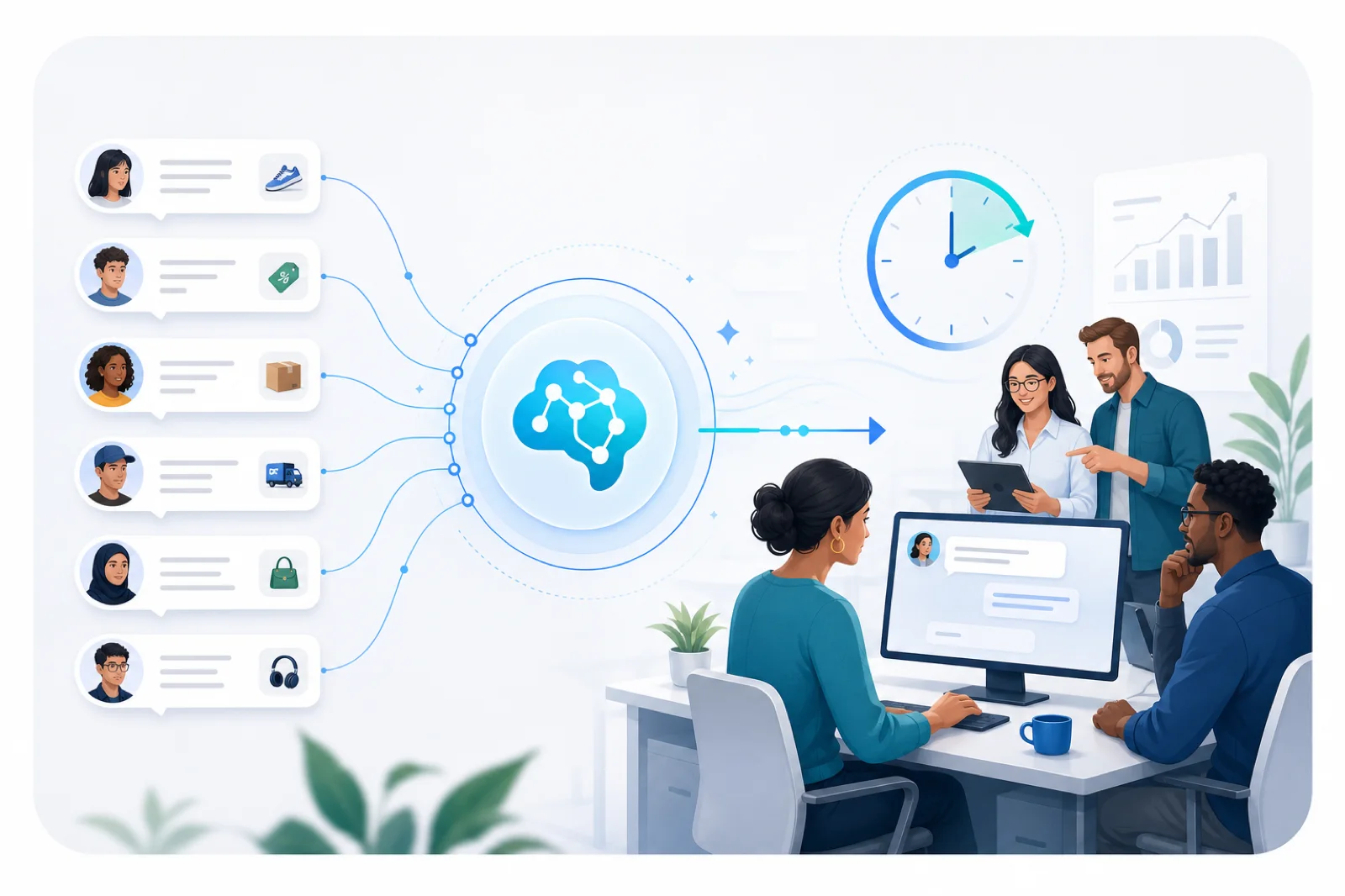 OrchLink handles repetitive customer questions while the service team focuses on complex requests and customer relationships